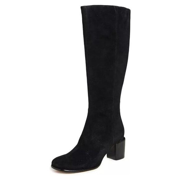 $650 VINCE Maggie Suede Tall Boots SUEDE BLOCK SQUARE BLACK7(MG7),All Products : American Fashion Style Bags On Sale